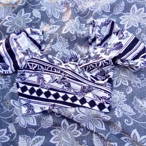 Express Black and White Patterned Blouse